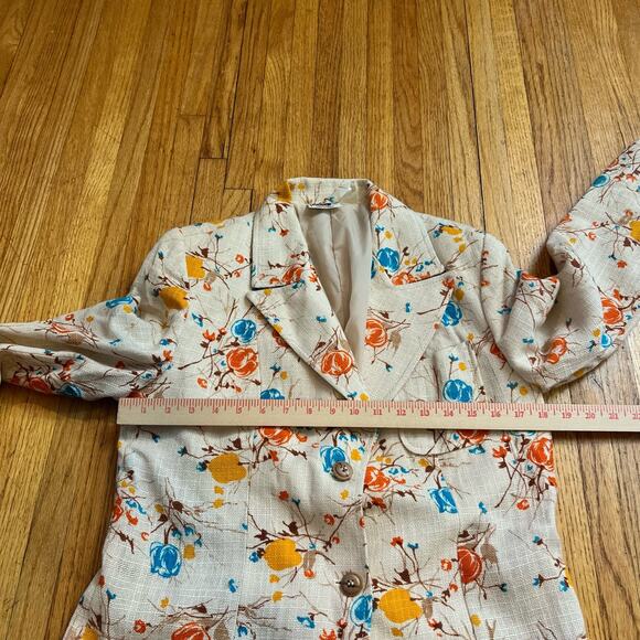 Vintage 60s Montgomery Ward Linen Floral Jacket Blazer Womens 14 - Picture 7 of 8